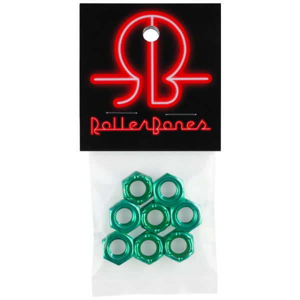 ROLLERBONES AXLE NUTS - 8mm - GREEN (Pack 8)